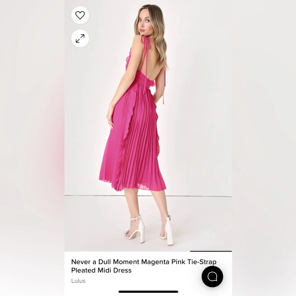 Lulus XL MAGENTA PINK TIE-STRAP PLEATED MIDI DRESS - Picture 2 of 4